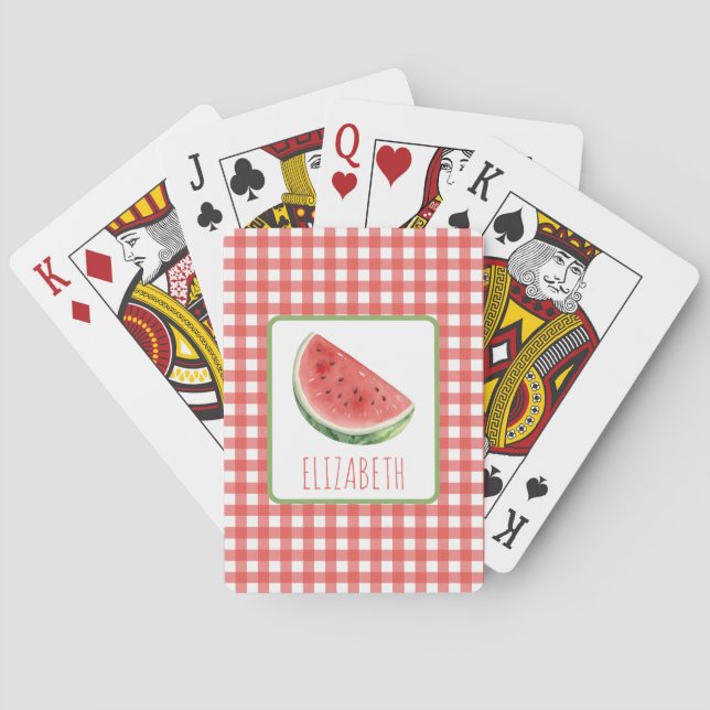 Baralho Melancia de Verão e Xadrez Vermelho de Gingham (Verso)