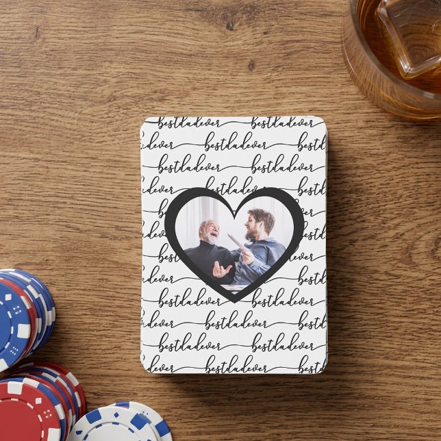 Baralho Melhor Pai do Mundo Script Foto Preto Branco (Best Dad Ever Script Black White Photo Poker Cards)