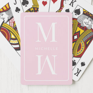 Baralho Menino Rosa Monograma Minimalista Nome Moderno Ini