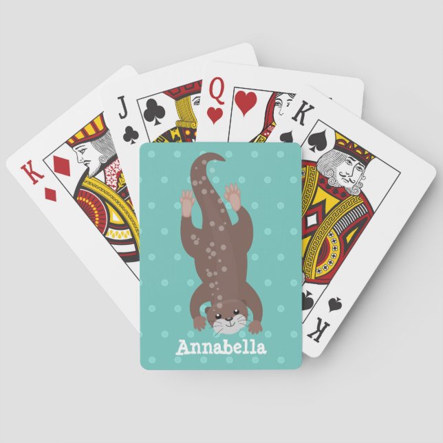Baralho Mergulho de lontra bonito na ilustração de desenho (Verso)