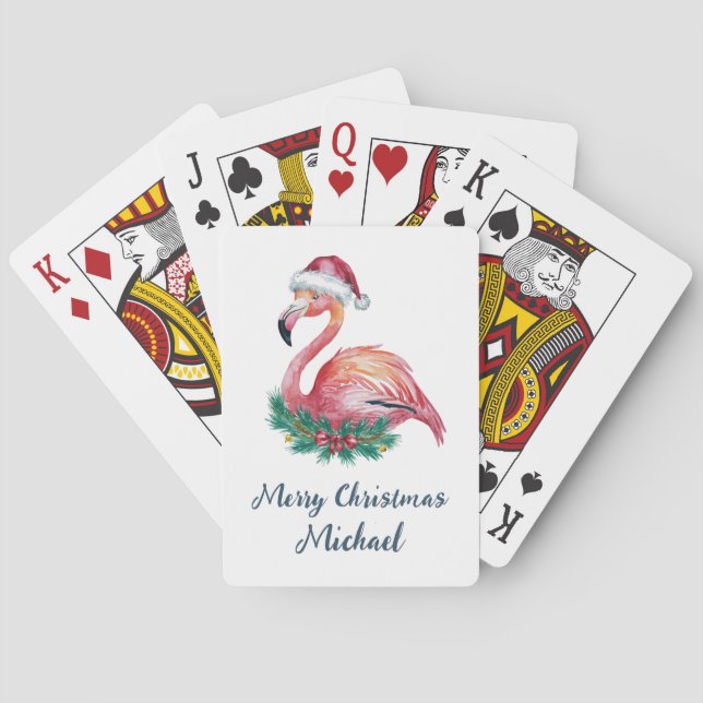 Baralho Merry Christmas Pink  Flamingo Personalized        (Verso)