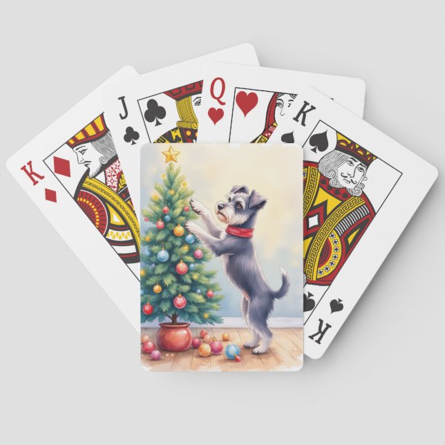 Baralho Miniature Schnauzer Decorating Christmas Tree Dog  (Verso)