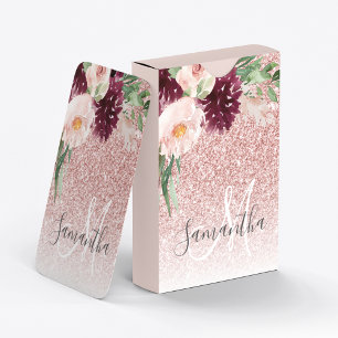 Baralho Minigráfico de Brilho e Flor Rosa Moderno com Nom