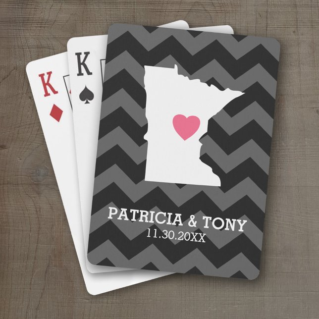 Baralho Minnesota Home State Love with Optinal Heart (Personalized Playing Cards with a State Map, Movable Heart and Name)