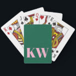 Baralho Modern Pink Green Monogram Initials Personalized<br><div class="desc">This design features oversized pink initials centered on a deep green background for a bold,  modern monogram look. Clean typography and high contrast keep the design simple and timeless. A personalized touch that feels classic,  playful,  and easy to use.</div>