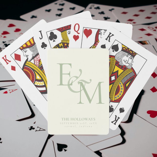 Baralho Modern Sage Green Monogram Wedding Guest Book (Modern Sage Green Monogram Wedding Guest Book Poker Cards)
