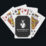 Baralho Modern Stag Party Black Cocktails Bachelor Party<br><div class="desc">Raise the stakes in style with these Modern Stag Party Black Cocktails bachelor party poker cards. Featuring a bold black background and a sleek icon-style illustration of a stag in a tuxedo holding a cocktail, this design brings a fun yet sophisticated vibe to any bachelor celebration. Perfect for casino nights,...</div>