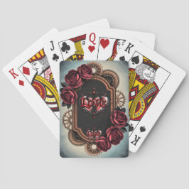 Baralho Moldura Steampunk com Rosas vermelhas e engrenagen