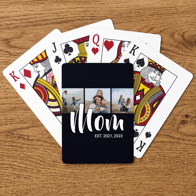 Baralho Mom Established Modern Bold Script Black 3 Photo (Mom Established Modern Bold Script Black 3 Photo Poker Cards)