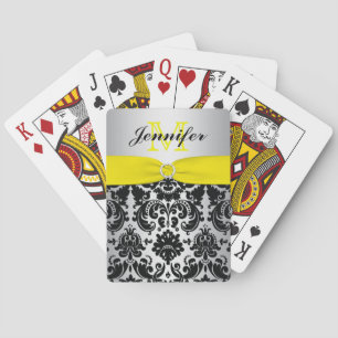 Baralho Monogram Yellow Black Silver Damask Playing Cards