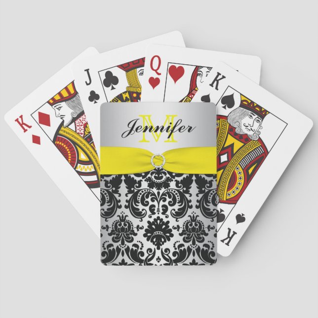 Baralho Monogram Yellow Black Silver Damask Playing Cards (Verso)