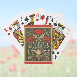 Baralho Monograma Art Nouveau Dourado Vermelho Papoulas Vi