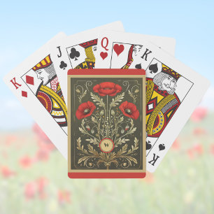 Baralho Monograma Art Nouveau Dourado Vermelho Papoulas Vi