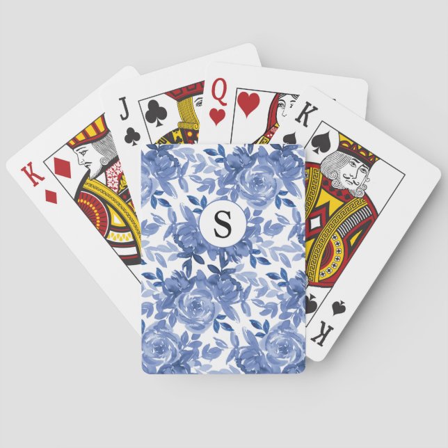 Baralho Monograma Azul Floral Botânico (Verso)