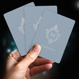 Baralho Monograma Azul Poeirento Elegante Brasão Antigo No