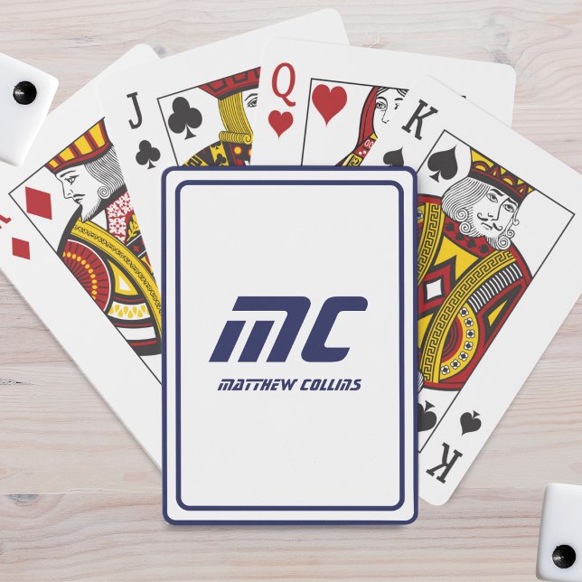 Baralho Monograma Blue Minimalist Name Modern Text Men (Monogram Blue Minimalist Name Modern Text Men's Poker Cards)