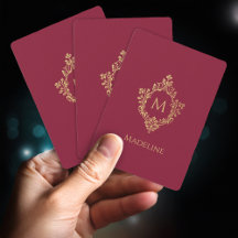 Monograma Burgundy Faux Dourado Crest Elegage