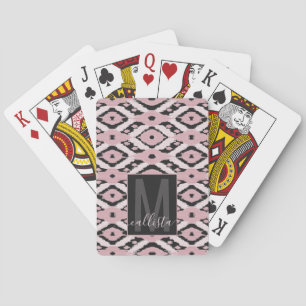 Baralho Monograma de Ikat Preto Cor-de-rosa-Blush da Boêmi