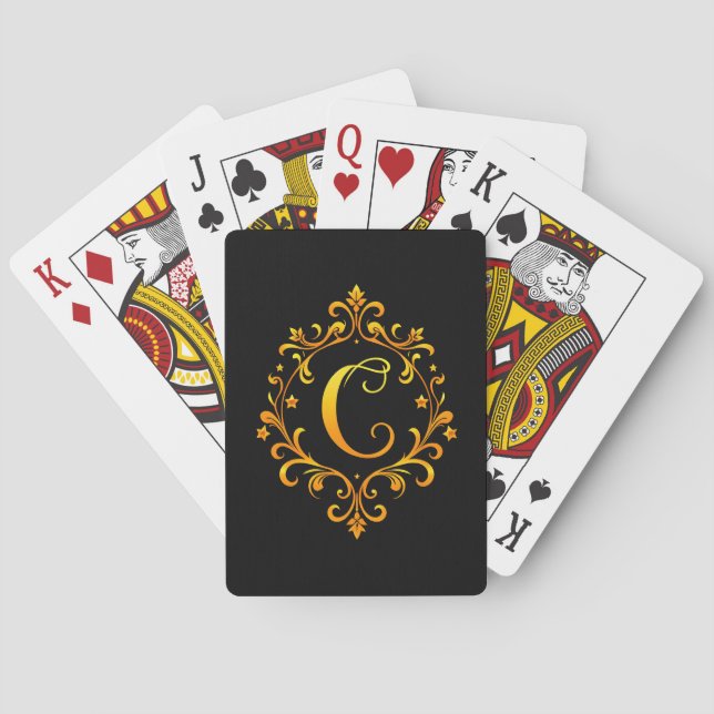 Baralho Monograma de Letra C Dourada Elegante (Verso)
