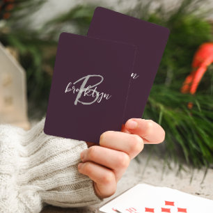 Baralho Monograma de letra cursiva roxo cinza da moda Bran