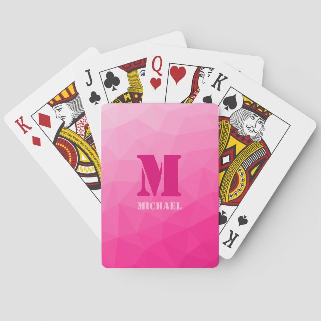 Baralho Monograma de malha geométrica rosa quente (Verso)