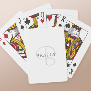 Baralho Monograma de Nome Elegante   Cinzas brancas