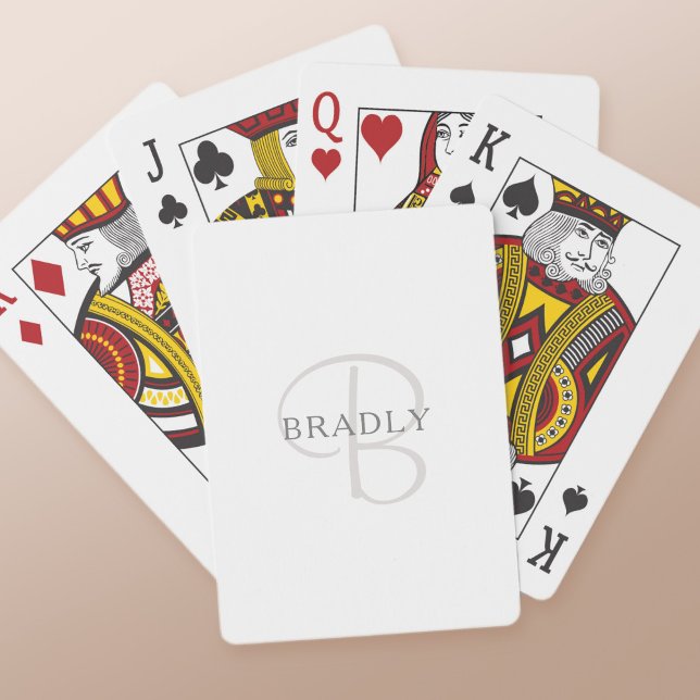 Baralho Monograma de Nome Elegante | Cinzas brancas (Criador carregado)