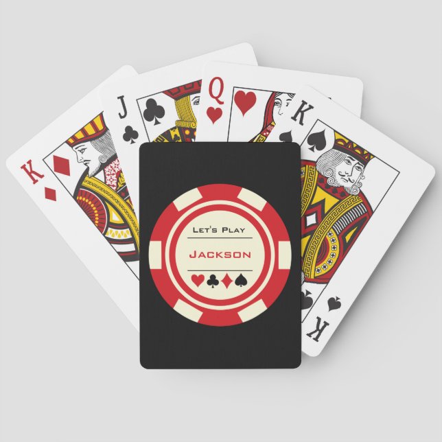 Baralho Monograma De Poker De Casino Branco Vermelho Desli (Verso)