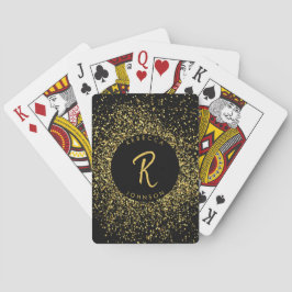 Baralho Monograma de quadro de brilho Dourado e preto