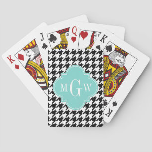 Baralho Monograma de Quatrefoil Aqua Branco Preto