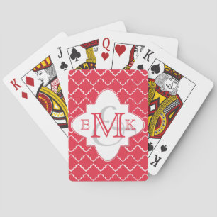 Baralho Monograma de Quatrefoil Elegante - Branco Vermelho