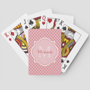 Baralho Monograma De Quatrefoil Rosa Quadrado Com Nome