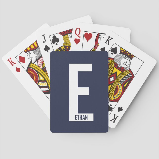 Baralho Monograma e Nome de Negrito Personalizado Moderno (Verso)