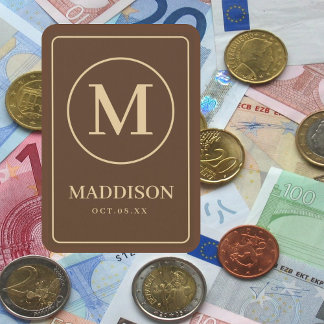 Baralho Monograma e Nome Personalizados Castanho Dourado