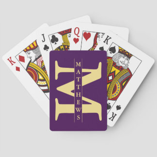 Baralho Monograma e Nome Personalizados Roxo e Dourado