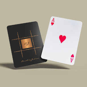Baralho Monograma elegante moderno nome preto dourado eleg