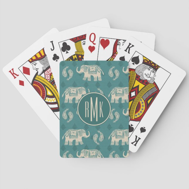 Baralho Monograma | Elephant Teal Caravan Patterno (Verso)