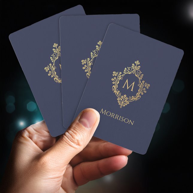 Baralho Monograma em crista azul marinho com dourado falso (Criador carregado)