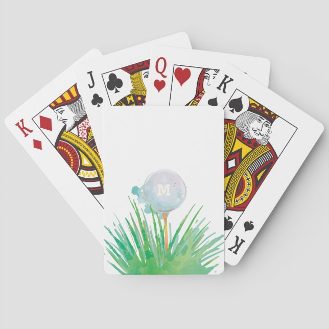 Baralho Monograma| Esporte moderno| Bola De Golfe Em Aquar (Verso)