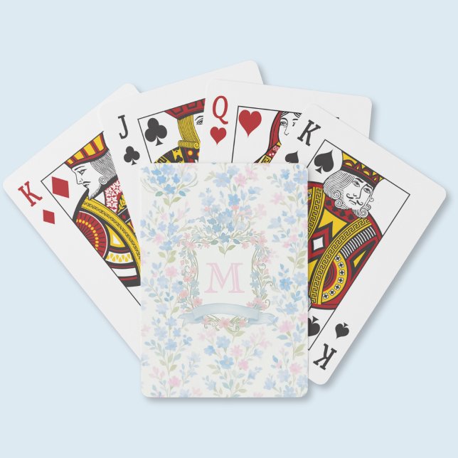 Baralho Monograma Floral Elegante (preppy pretty grandmillennial floral monogram initial personalized playing cards)