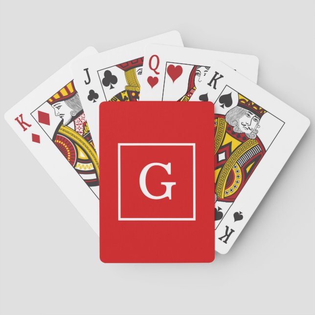 Baralho Monograma inicial com quadro branco vermelho (Verso)