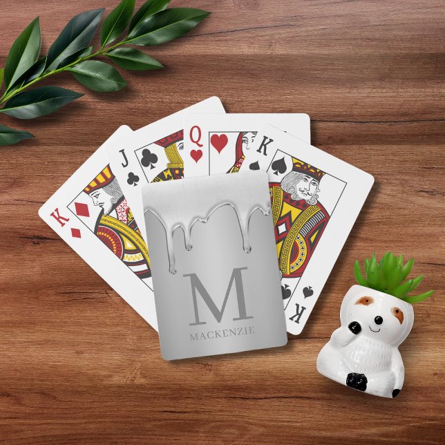 Baralho Monograma líquido de gotas de cromo (Liquid Chrome Drips Metal Monogram Playing Cards)