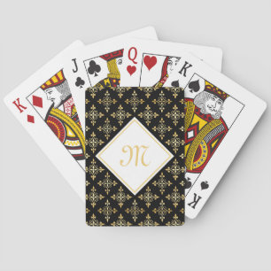 Baralho Monograma luxuoso preto e Quatre Dourado floral