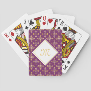 Baralho Monograma luxuoso roxo e Quatre Dourado floral