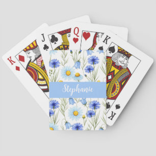 Baralho Monograma Nome Flor Silvestre Aquarela Azul