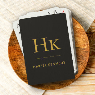 Baralho Monograma   Nome Personalizado Preta Dourada Perso