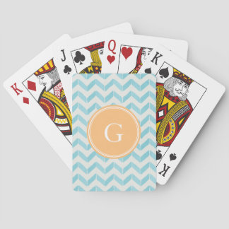 Baralho Monograma Personalizado da Turquoise Chevron Chic