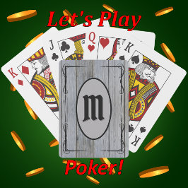 Baralho Monograma Personalizado De Madeira De Cinza Rústic