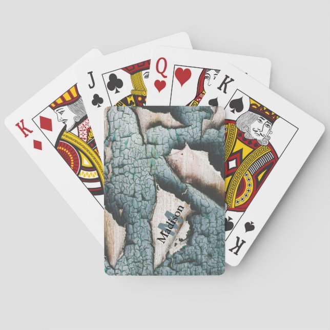 Baralho Monograma personalizado de madeira verde-azul-russ (Verso)