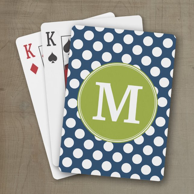 Baralho Monograma Personalizado do Marinho Blue & Verde li (Personalized playing cards)